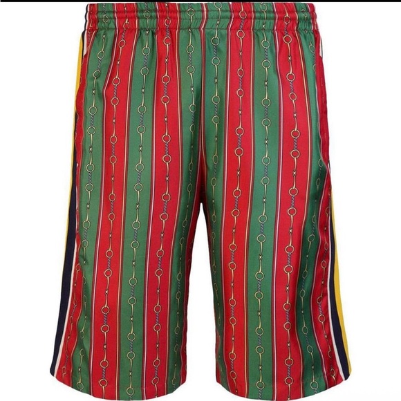 Gucci Chain Print Cotton Chenille Short Pants size L Green/Red/Brown/Multi